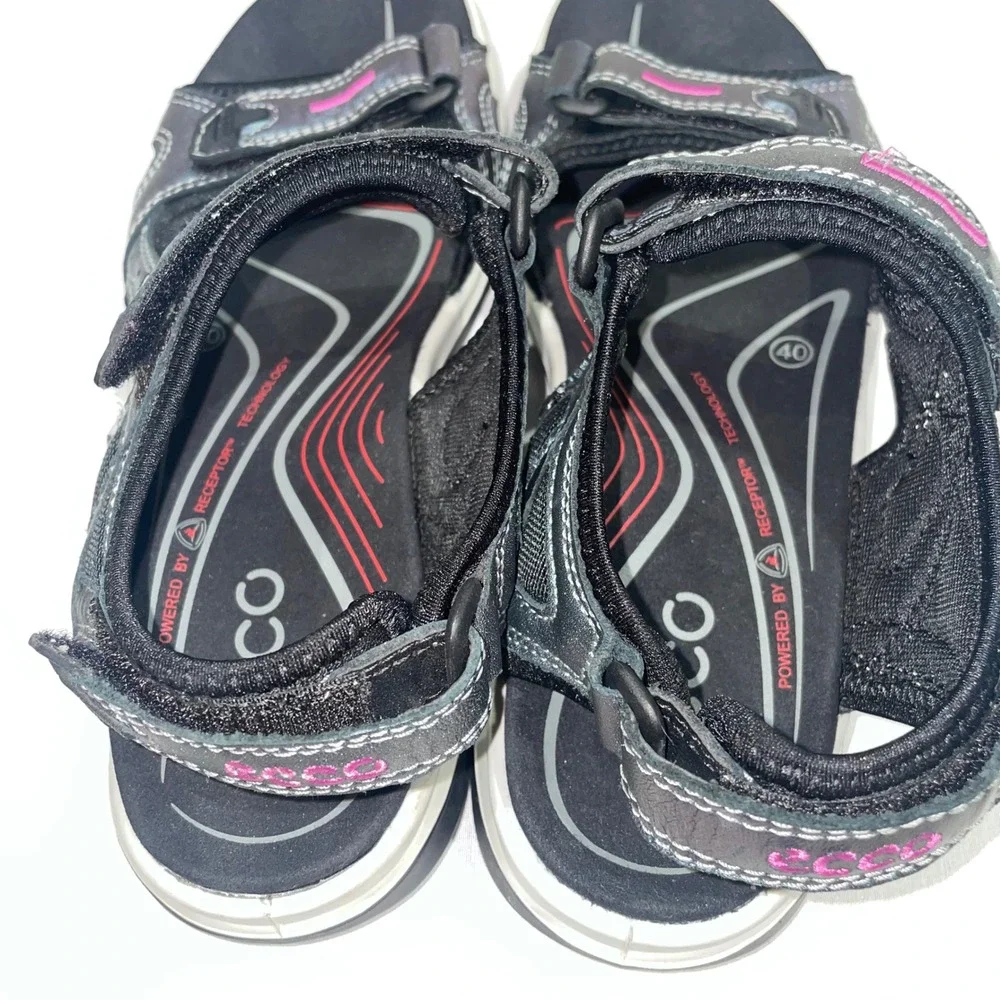 ECCO Yucatan Sandals Womens 40 Metallic Iridescent Black Grey Pink Hiking